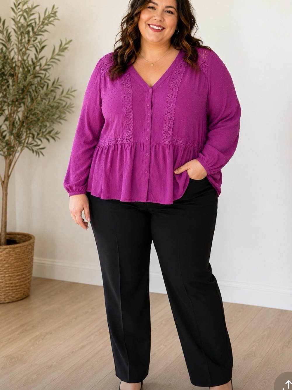 Lane Bryant Lace Detail Peplum Blouse – Size 24 – EUC Office Modest Flattering